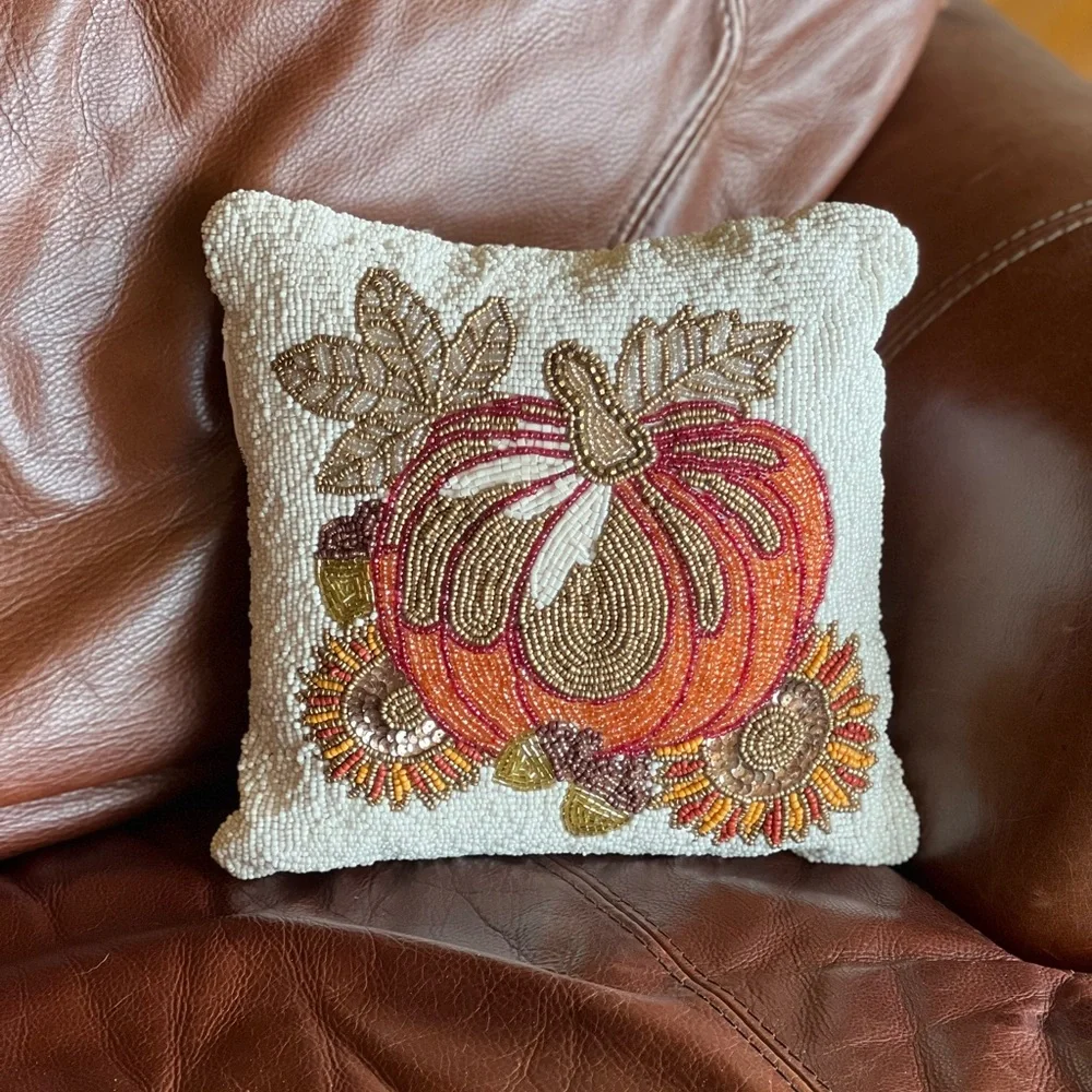 EUC Beaded Pumpkin Accent Pillow